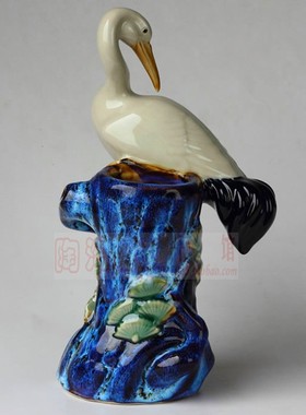 小摆件鸿运当头朱顶鹤笔筒花瓶