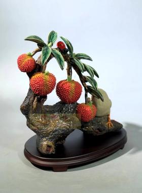 石湾公仔工艺品精品摆件荔枝小鸡