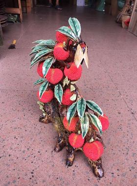 客厅招财摆件树头金蝉仿真荔枝