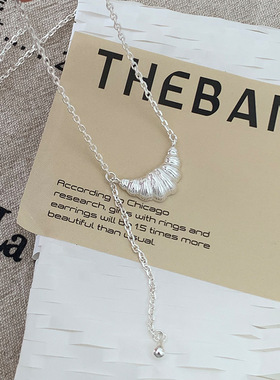 甜美牛角包吊坠项链女链条流苏百搭S925镀银锁骨链ins风网红颈链