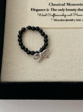 蝴蝶结串珠戒指女精致甜酷风仿珍珠弹力绳指环个性网红食指戒小众