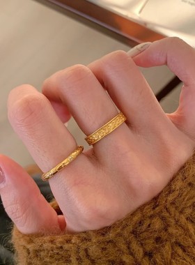 复古轻奢戒指女百搭时尚个性简约气质S925镀银小众指环叠戴食指戒