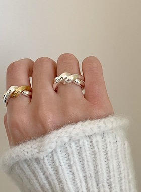 简约波浪戒指女几何线条不规则扭曲叠戴开口指环ins风网红食指戒