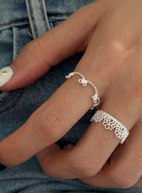 甜美花边蕾丝戒指女精致优雅气质蝴蝶结爱心开口指环小众食指戒潮