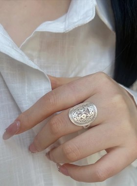 精致镂空网格戒指女时尚气质新中式民族风蝴蝶开口指环个性食指戒