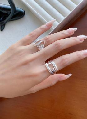 不规则水滴戒指女小红书INS风时尚错边几何S925镀银开口食指环潮