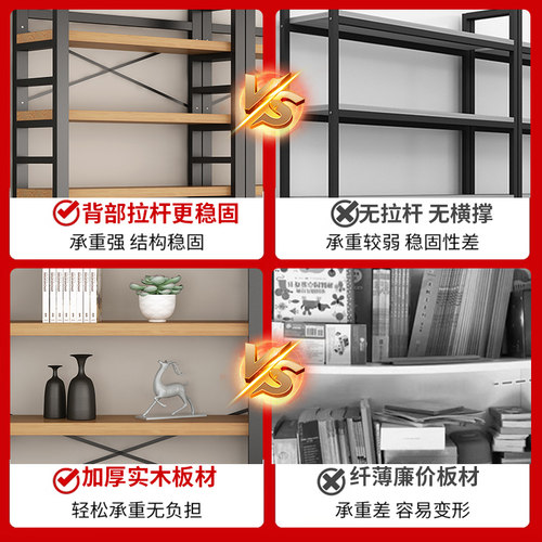 简易实木书架多层收纳架铁艺落地客厅展示架储物架组合货架置物架 - 图1