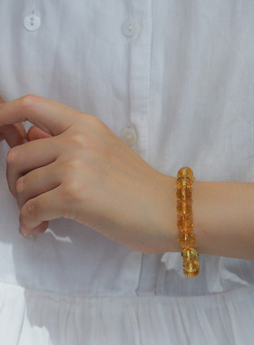 切面天然巴西黄水晶手链男女