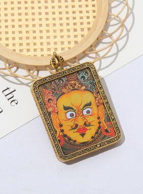 尼泊尔黄财神唐卡嘎乌盒吊坠