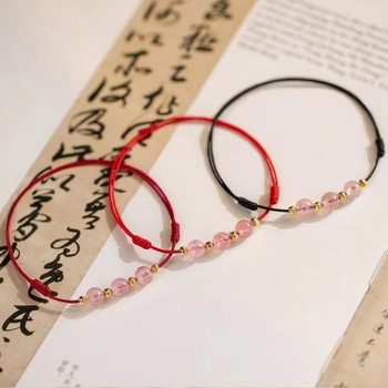 Strawberry Crystal Anklet Girls Handmade Red Rope Braided Peach Blossom Transfer Beads Bestie Small Fresh DIY Anklet Ankle Rope