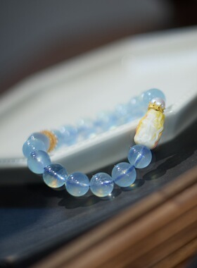 海蓝宝手链女生皇冠九尾小狐狸