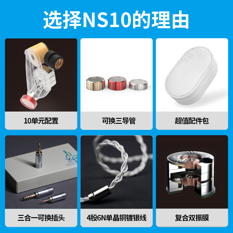 BGVP NS10 十单元发烧圈铁混合动铁 监听HiFi耳挂 有线入耳式耳机 - 图2