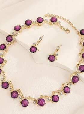 项链女款2025新款高级感气质复古项饰镶钻做旧树叶花朵金属项链