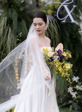 new韩系新娘结婚瀑布手捧花仿真花领证花束文竹hot婚礼道具实拍