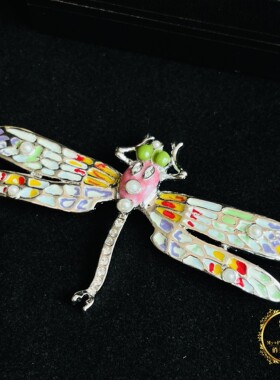 vintage日本中古琉璃陶瓷空窗珐琅天然石有机珐琅镀金胸针L98