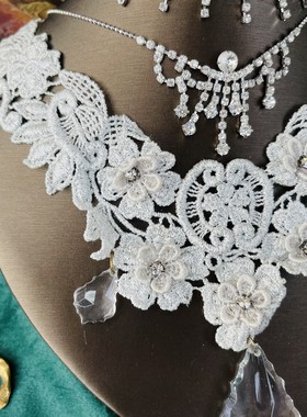 西洋古董手工编织水钻吊坠项链