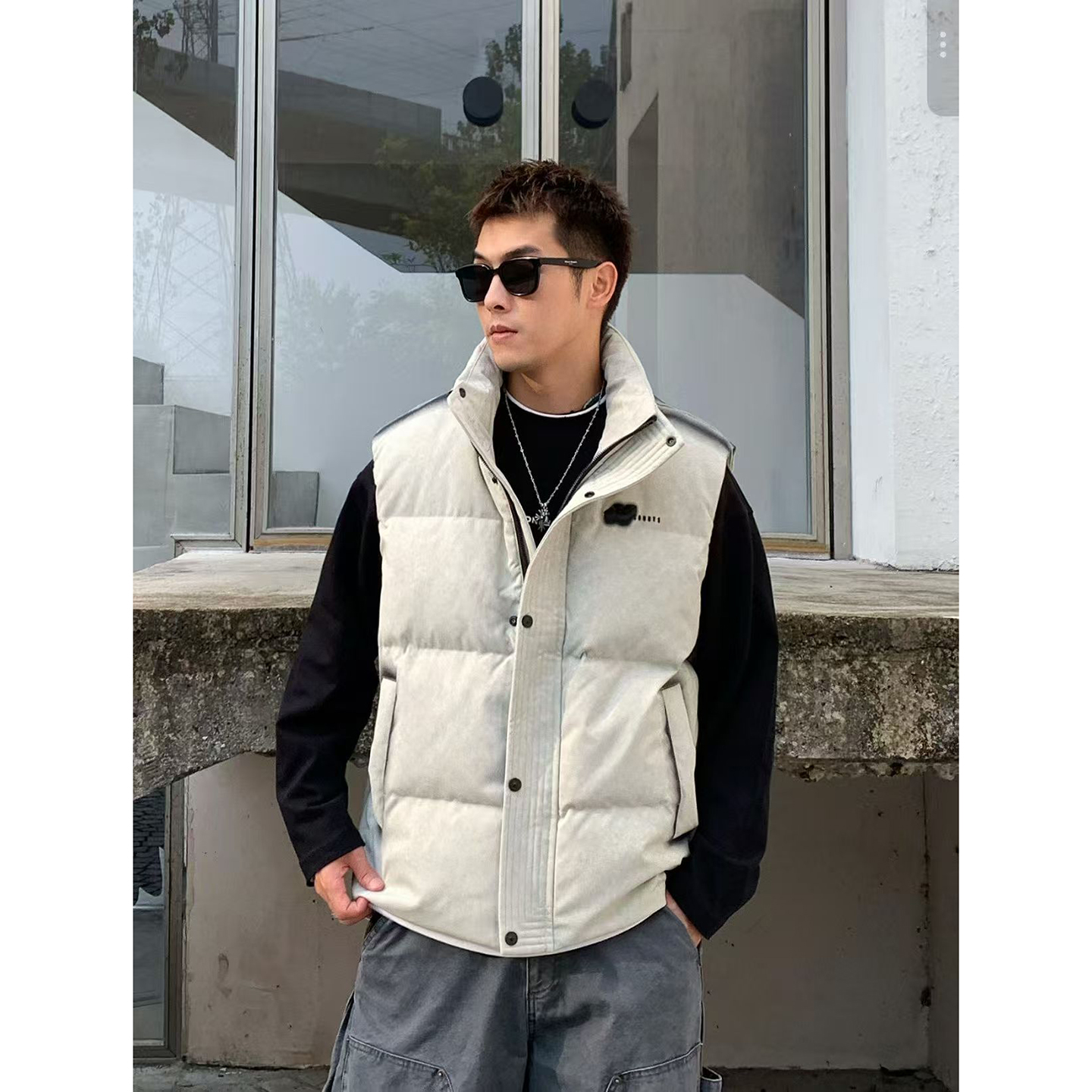 90白鸭绒 美式潮牌设计刺绣扎染立领羽绒马甲情侣款冬季新品背心 - 图0