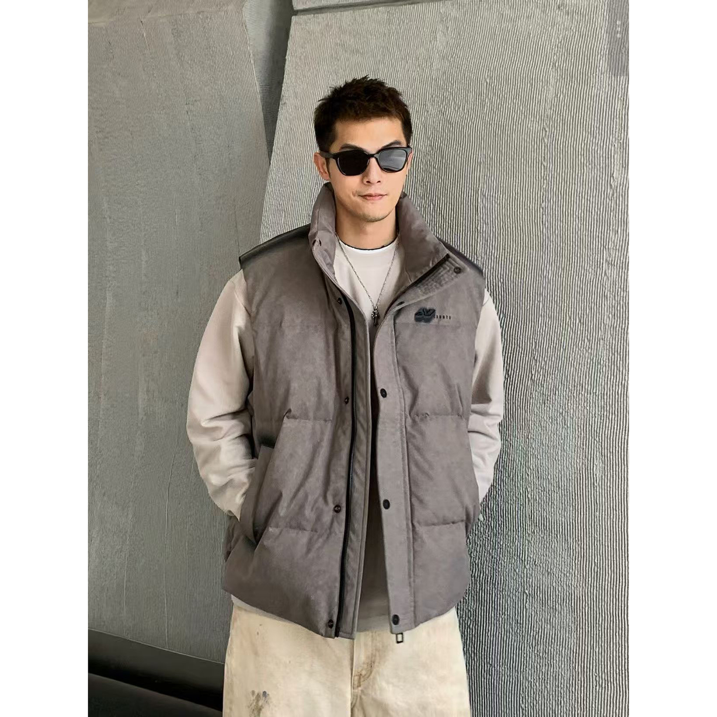 90白鸭绒 美式潮牌设计刺绣扎染立领羽绒马甲情侣款冬季新品背心 - 图1