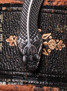 银手镯吾蟲925银蛇形手环原创