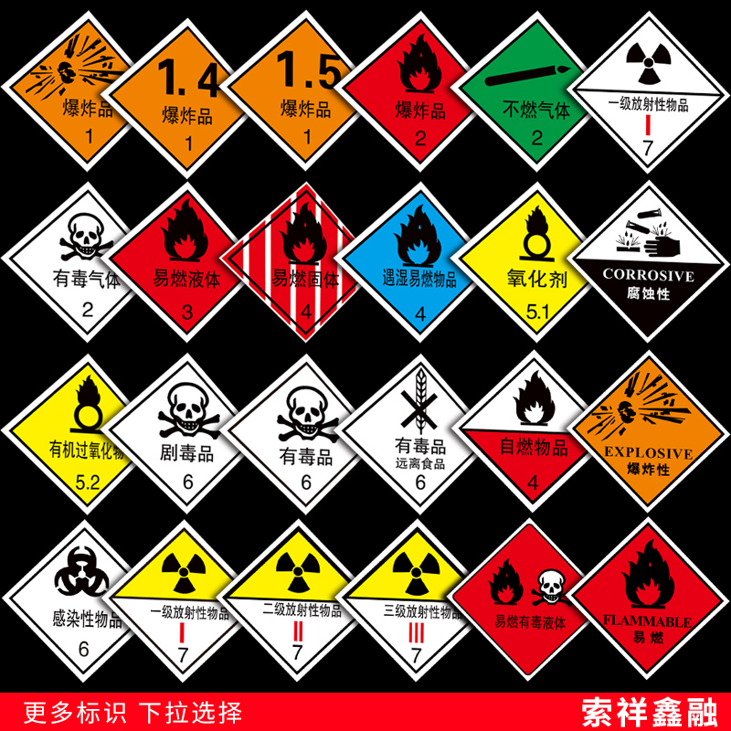 易燃液体标识危险品标牌化学品标识二级放射性物品标识警示警告危险易燃易爆仓库火车放置标识安全标识贴纸