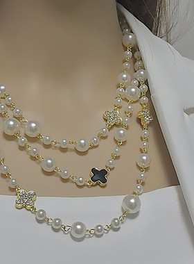 珍珠项链女衣服挂件新款爆款轻奢小众高级感叠戴长毛衣链颈链配饰