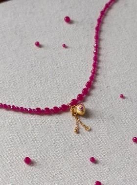 天然红刚玉福袋吊坠项链女