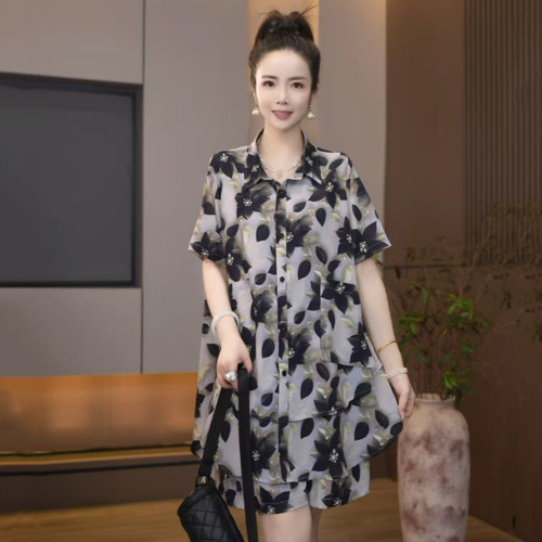 672【夜阑花语】夏季新款衬衫套装女短袖韩版宽松显瘦休闲套装 - 图0