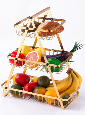 北欧简约几何铁艺水果盘创意欧式摆件家居客厅茶几果盘收纳零食篮