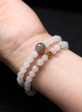 和田玉高冰羊脂白玉双圈手链