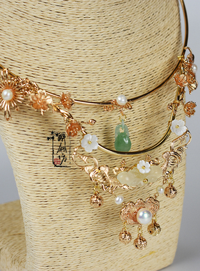 醉翎坊天然玉石铜镀金项圈璎珞