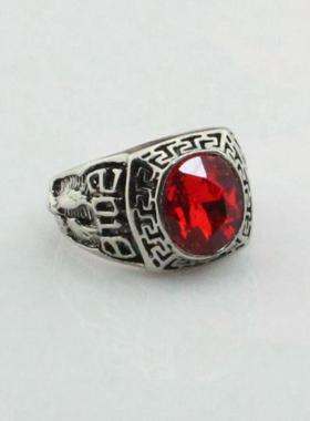 欧美朋克风红色老鹰宝石男士戒指
