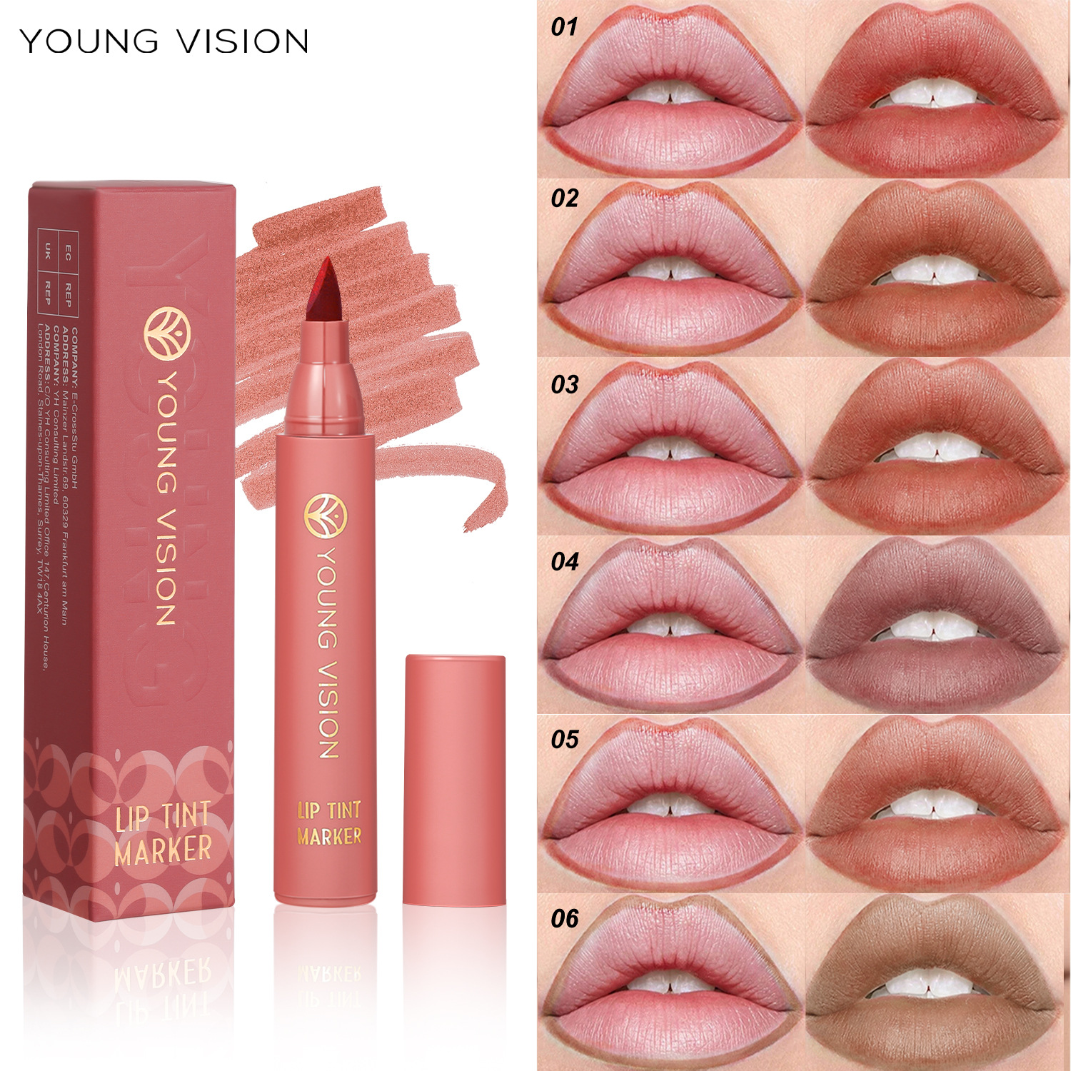 Lip Tint Pen, available in 6 colors, with a matte finish. - 图1