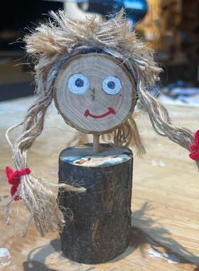 手工制作原木片DIY幼儿园小木偶