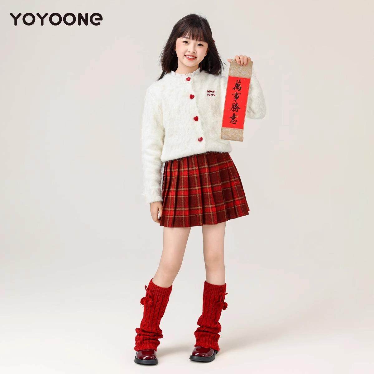 女童裙子春秋儿童红色半身裙女孩短裙春秋冬装毛呢大童新年百褶裙,淘宝优惠券,粉丝福利购,淘宝优惠卷