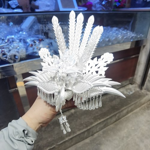 少数民族头饰苗族侗族水族新款凤凰孔雀头饰白铜镀银凤凰 - 图3
