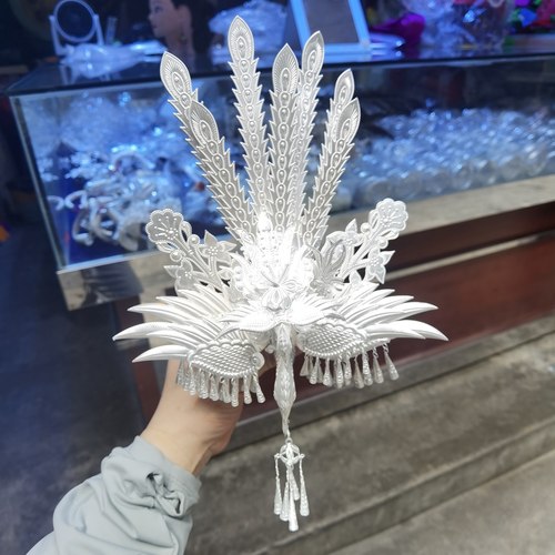少数民族头饰苗族侗族水族新款凤凰孔雀头饰白铜镀银凤凰 - 图1
