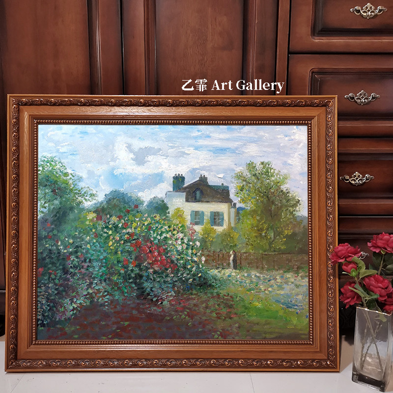 乙霏手绘玫瑰花园客厅法式复古玄关风景油画挂画美式背景墙装饰画