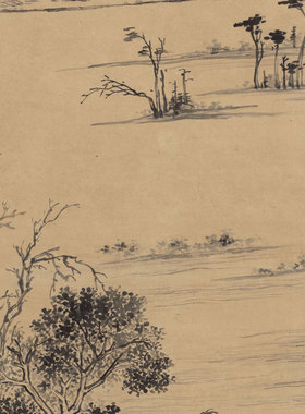 文徵明 石湖泛月图立轴 山水国画 墙面装饰 纸本绢布 微喷复制
