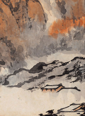 近代 张大千 深山幽居图 国画横幅 墙面装饰 纸本绢布 微喷复制
