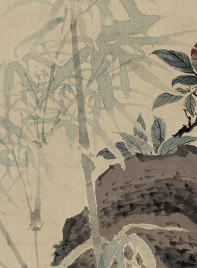 王武 花竹栖禽图 设色花鸟 国画立轴 墙面装饰 纸本绢布 微喷复制