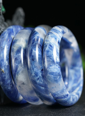 福子珠宝直播天然玉石矿镶嵌圆条大宽手镯蓝晶宝石彩色文玩礼物女