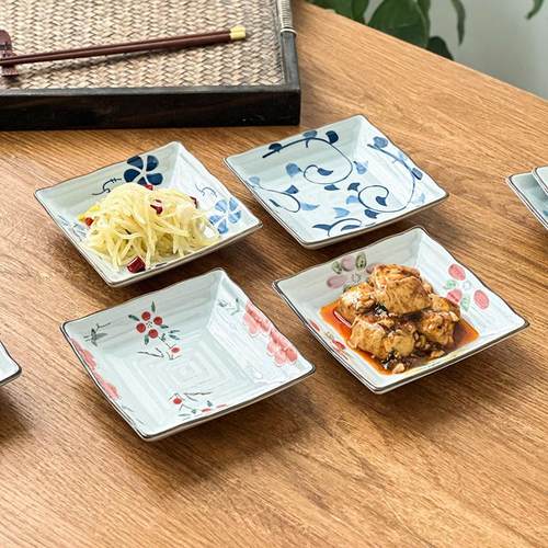 日式釉下彩陶瓷盘子家用菜盘小吃四方盘子日韩料理店火锅烤肉店盘 - 图3