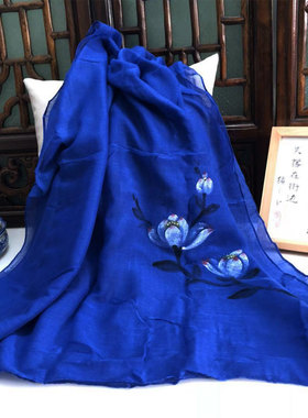 手绘禅意中国风古帛茶服佛系围巾