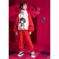 Rain Stars Rain-Rain Girls winter clothing Baiannual suit 2024 new dragon-year plus suede thickened with festive red two sets