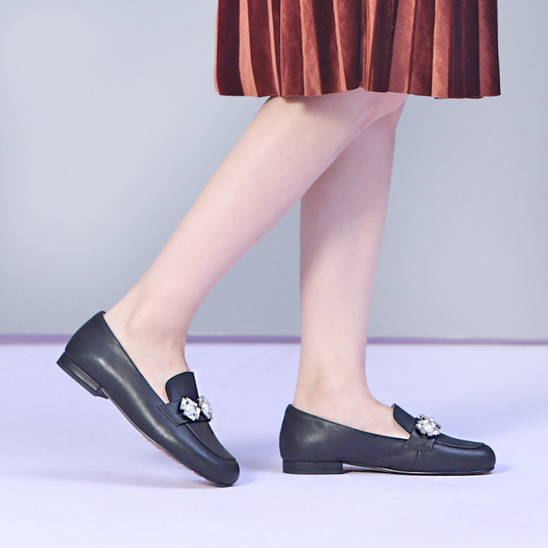 乐福鞋女一脚蹬春秋法式真皮平底单鞋 潘暇大码女鞋41-43宽脚肥脚,淘宝优惠券,粉丝福利购,淘宝优惠卷