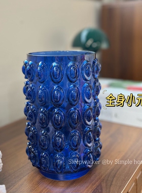 提夫尼蓝｜蓝色元宝花瓶 宝蓝色玻璃花瓶 水培绿植鲜花客厅装饰