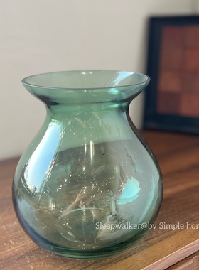 春色42｜手工玻璃花瓶蓝绿斑点艺术玻璃花器 客厅餐桌插花摆件