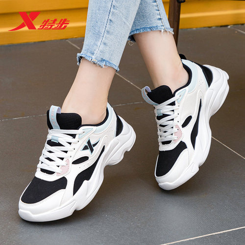 特步女鞋皮面鞋子2025新款老爹鞋秋冬鞋子女款休闲鞋春秋运动鞋女 - 图2