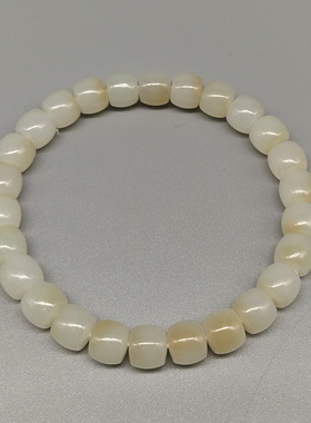 和田玉羊脂白玉直切珠手串(带糖) 尺寸26粒8*7±mm周长约18cm±