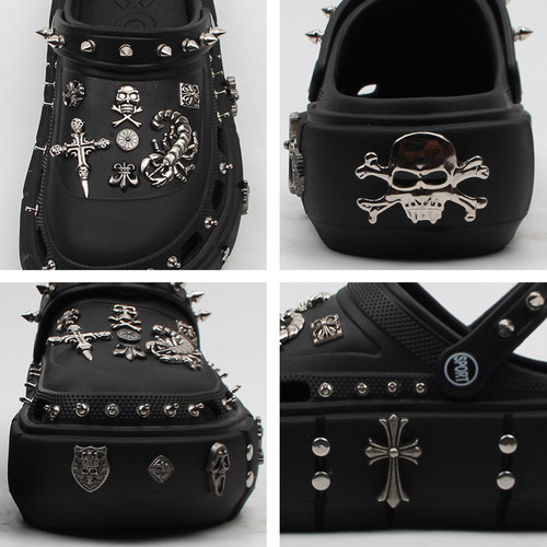 铆钉洞洞鞋女夏季2024新款厚底坡跟外穿朋克复古潮流超火ins凉鞋 - 图0